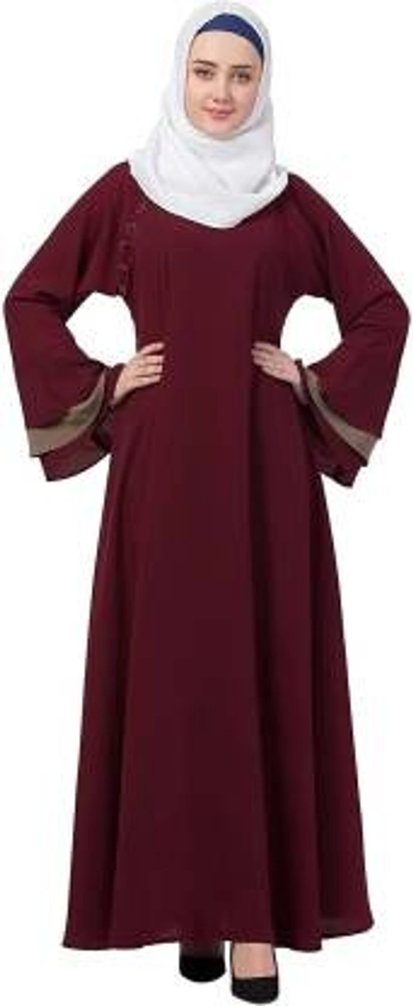 Humeira Abaya Branded Dubai Style Simple Neck Button Abaya in Al Nida Fabric (Maroon) - 54, 300 gms